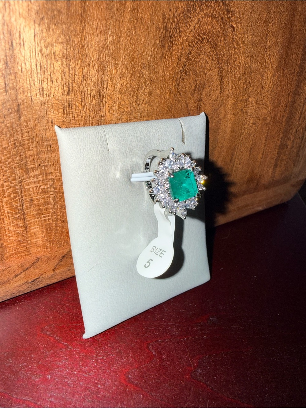 Emerald Green Halo Cocktail Ring - Size 5